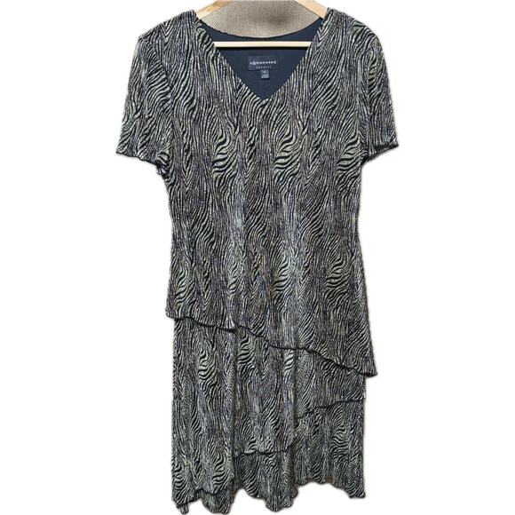 Connected Apparel 90s Layered Slinky Green Black Zebra Print Dress Women 12 - Picture 1 of 7